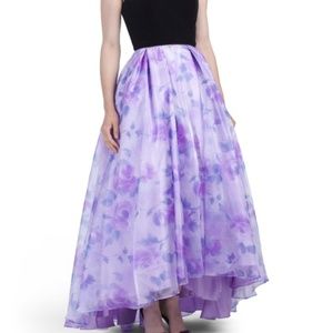 Betsy & Adam Black Purple Floral Full Skirt Gown